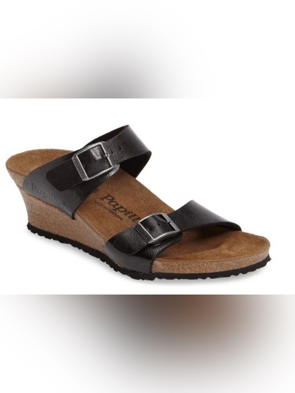 BIRKENSTOCK Papillio Dorothy Wedge/Slide Black Leather Size 38